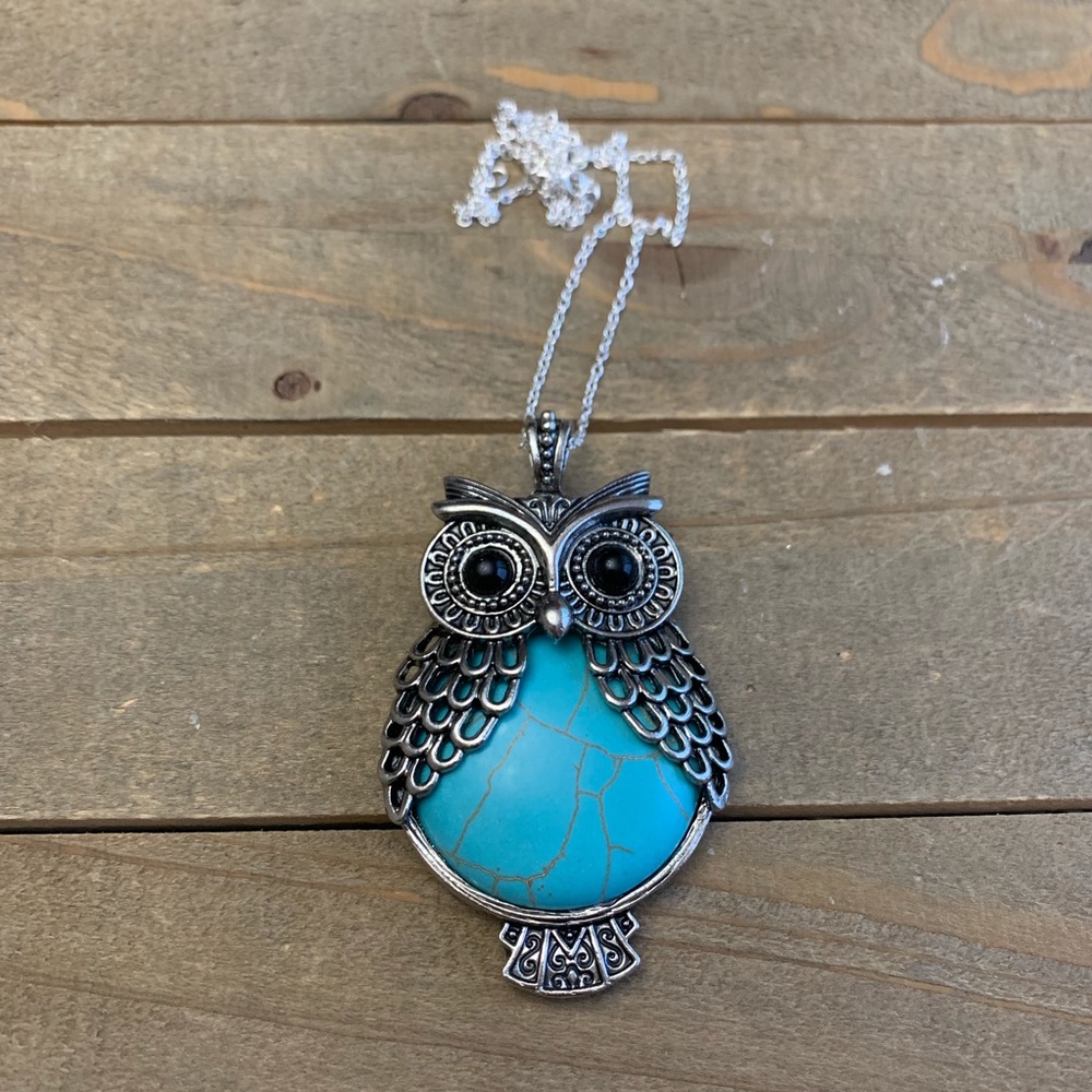 Handmade Silver & Blue Owl Necklace - Picture 1 of 1